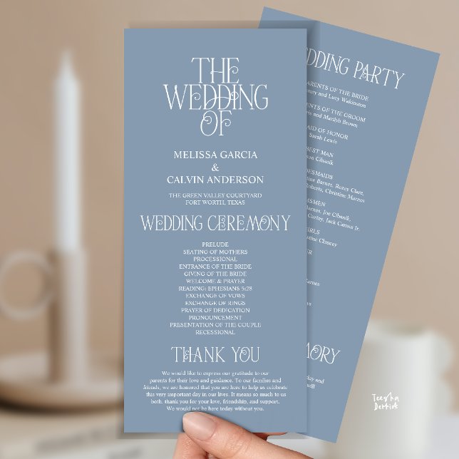 Elegant Dusty Blue Typography Wedding Program Programme (Elegant Dusty Blue Typography Modern Romantic Wedding Program Card)
