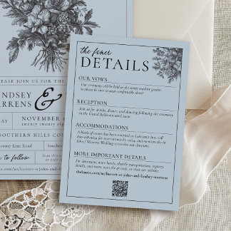 Elegant Dusty Blue Vintage Floral Wedding Details Enclosure Card