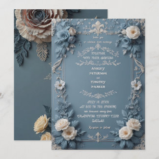 Elegant Dusty Blue Vintage Floral Wedding Invitati Invitation