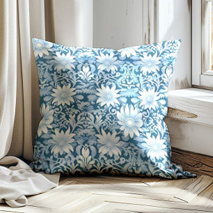 Elegant Dusty Blue Vintage Flowers Cushion