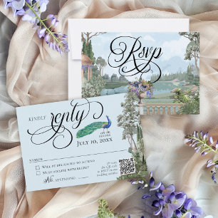 Elegant Dusty Blue Vintage Garden Greenery Wedding RSVP Card