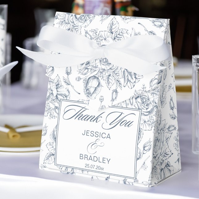 Elegant dusty blue vintage roses wedding  favour box (Elegant dusty blue vintage roses wedding favor box)