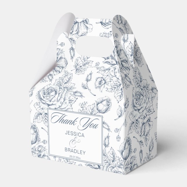 Elegant dusty blue vintage roses wedding favour box (Front Side)