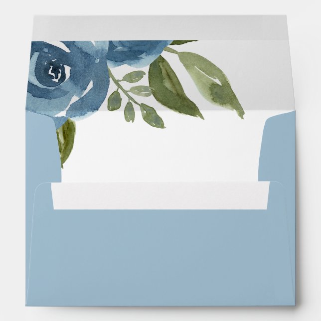 Elegant Dusty Blue Watercolor Floral Envelope (Back (Bottom))