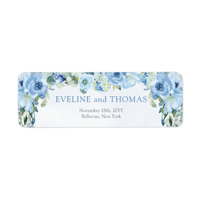 Elegant dusty blue watercolor floral silver frame  (Front)