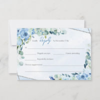 Elegant dusty blue watercolor floral silver frame