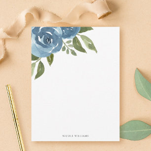 Elegant Dusty Blue Watercolor Floral Stationery Card