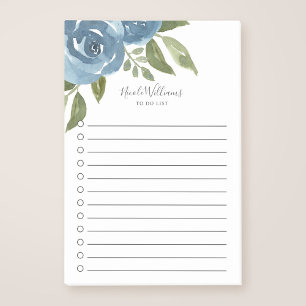 Elegant Dusty Blue Watercolor Floral To-Do List Post-it Notes
