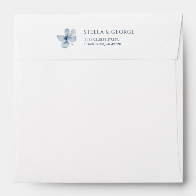 Elegant Dusty Blue Watercolor Floral Wedding Envelope (Back (Top Flap))