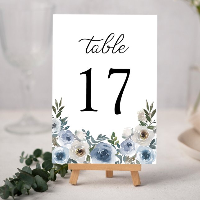 Elegant Dusty Blue Watercolor Floral Wedding Table Number (Elegant Dusty Blue Watercolor Floral Wedding Table Number)