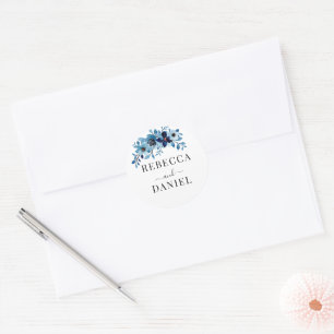 elegant dusty Blue watercolor flower bouquet Classic Round Sticker