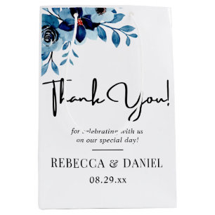 elegant dusty Blue watercolor flower bouquet Medium Gift Bag