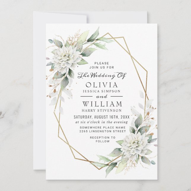 Elegant Dusty Blue Watercolor Greenery Wedding Invitation (Front)