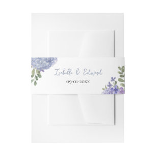 Elegant Dusty Blue Watercolor Hydrangeas Wedding Invitation Belly Band