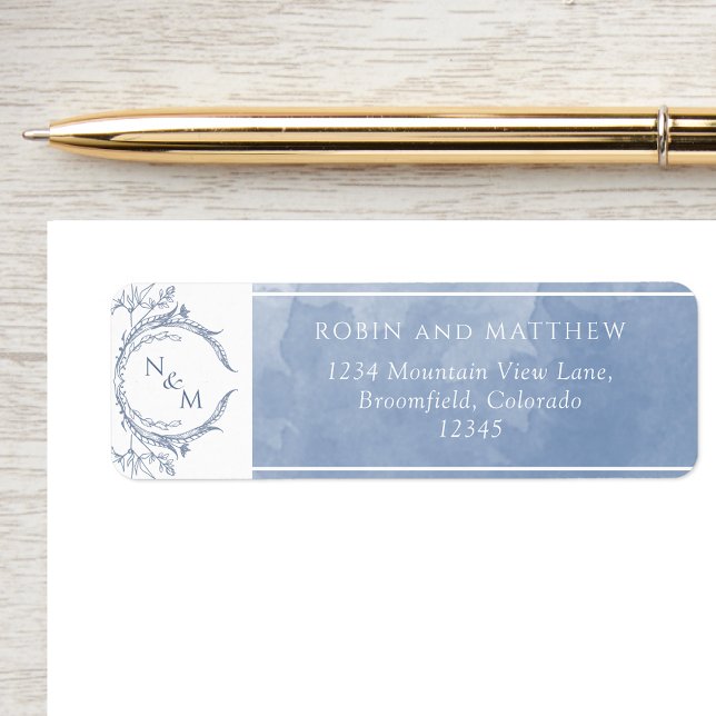 Elegant Dusty Blue Watercolor, Monogram Wedding  L (Creator Uploaded)