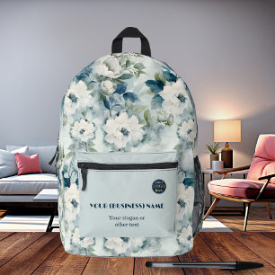 Elegant Dusty Blue Watercolor Roses Printed Backpack