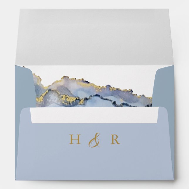 Elegant Dusty Blue Watercolor Wedding  Envelope (Back (Bottom))