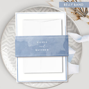 Elegant Dusty Blue Watercolor, Wedding Invitation Belly Band