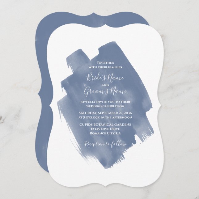 Elegant Dusty Blue Watercolor Wedding Invitations (Front/Back)