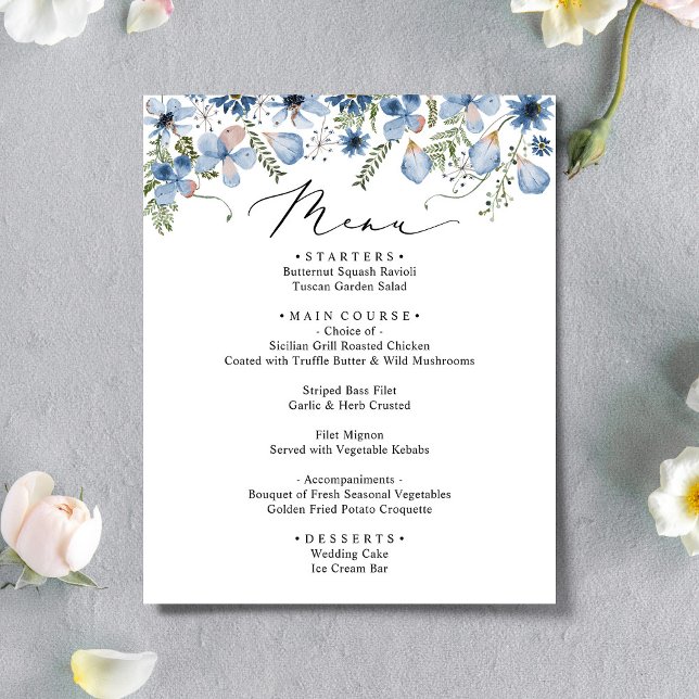 Elegant Dusty Blue Watercolor Wedding Menus (Creator Uploaded)
