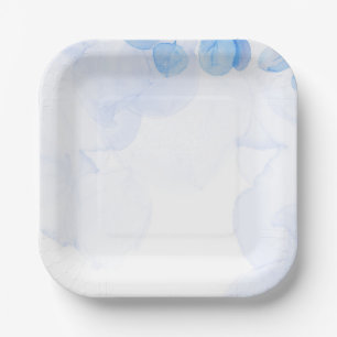 Elegant Dusty Blue Watercolor Wedding Paper Plates