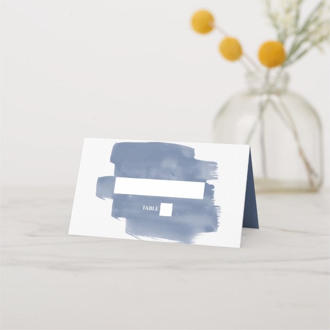 Elegant Dusty Blue Watercolor Wedding Place Card (Front)