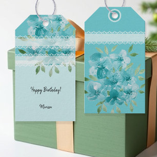 Elegant Dusty Blue Watercolor Wildflowers Gift Tags