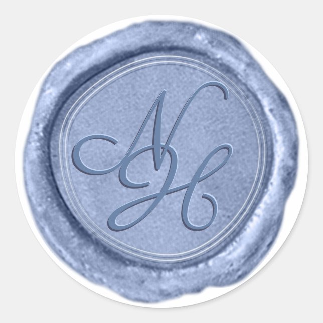 Elegant Dusty Blue Wax Seal Monogram Sticker (Front)