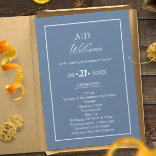 Elegant Dusty Blue Wedding Ceremony Program Invitation