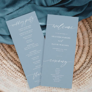 Elegant Dusty Blue Wedding Ceremony Programme