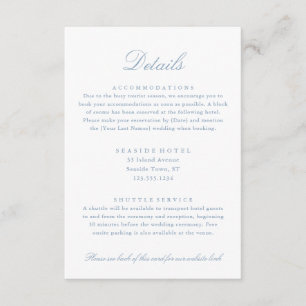 Elegant Dusty Blue Wedding Details Hotel QR code Enclosure Card
