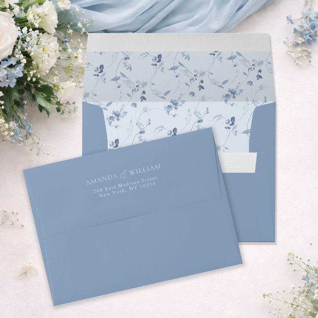 Elegant Dusty Blue Wedding Envelope with Floral (Creator Uploaded)