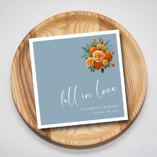 Elegant Dusty Blue Wedding: "Fall in Love" Script  Napkin