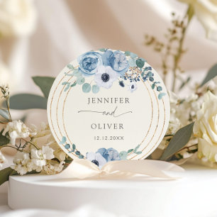 Elegant Dusty blue wedding favour Classic Round St Classic Round Sticker