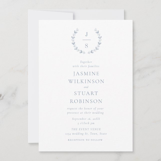 Elegant Dusty Blue Wedding Invitation (Front)