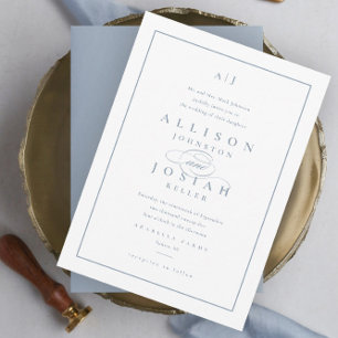 Elegant Dusty Blue Wedding Invitation