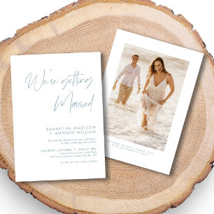 Elegant Dusty Blue Wedding Invitation with Photo