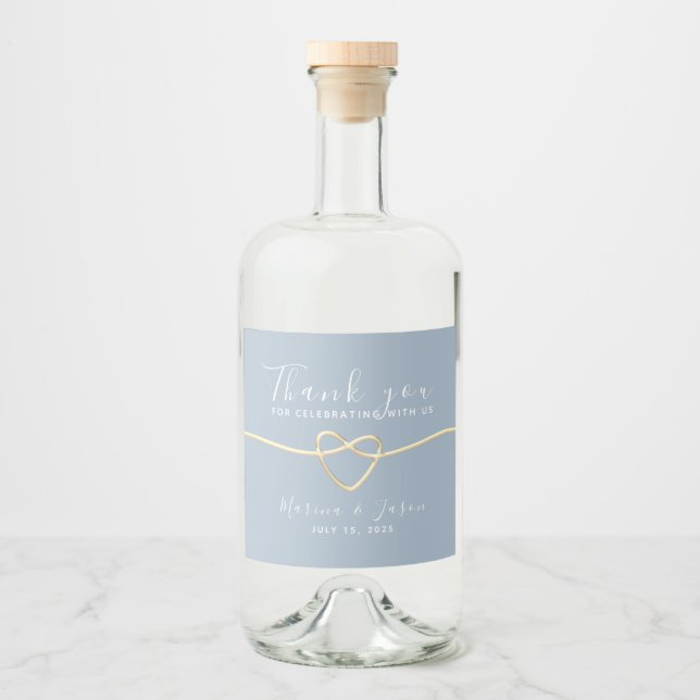 Elegant Dusty Blue Wedding Liquor Bottle Label (Front)