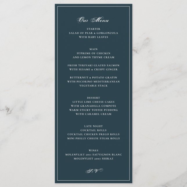 Elegant Dusty Blue Wedding Menu (Front)
