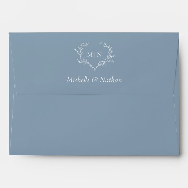 Elegant Dusty Blue Wedding Monogram Envelope (Back (Top Flap))