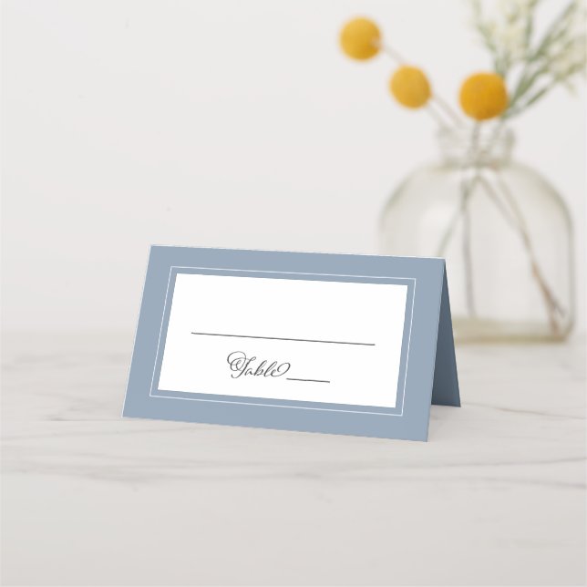 Elegant | Dusty Blue Wedding Name and Table Number Place Card (Front)