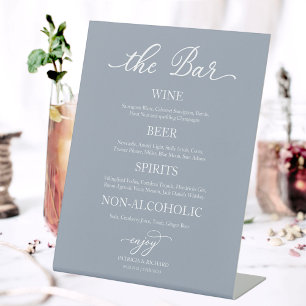Elegant Dusty Blue Wedding Open Bar Menu Sign