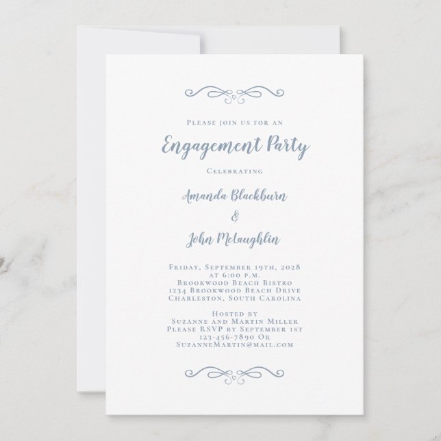  Elegant Dusty Blue Wedding Party Engagement Chic Invitation (Front)