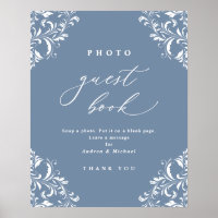 Elegant Dusty Blue Wedding Photo Guest Book Sign