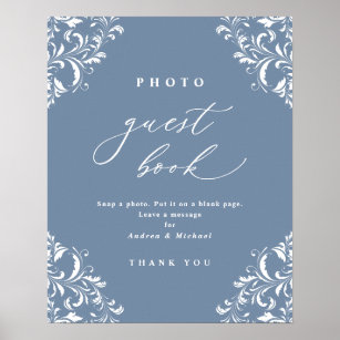 Elegant Dusty Blue Wedding Photo Guest Book Sign