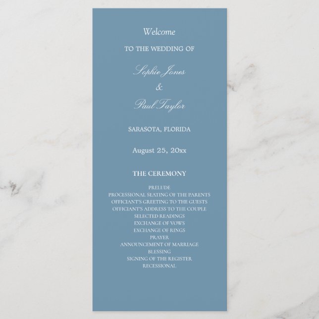Elegant Dusty Blue Wedding Program (Front)