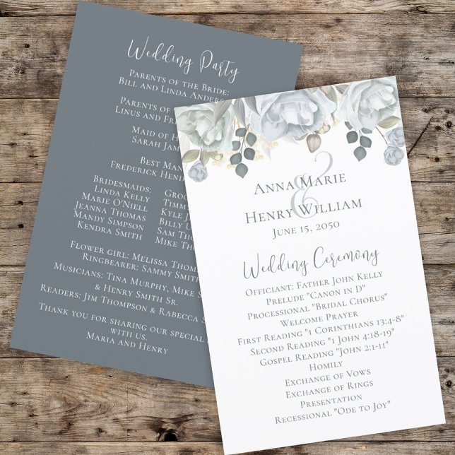 Elegant Dusty Blue Wedding Program Floral (Creator Uploaded)