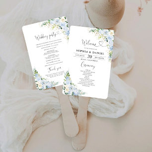 Elegant Dusty Blue Wedding Program  Hand Fan