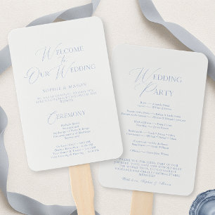 Elegant Dusty Blue Wedding Program & Welcome Sign Hand Fan