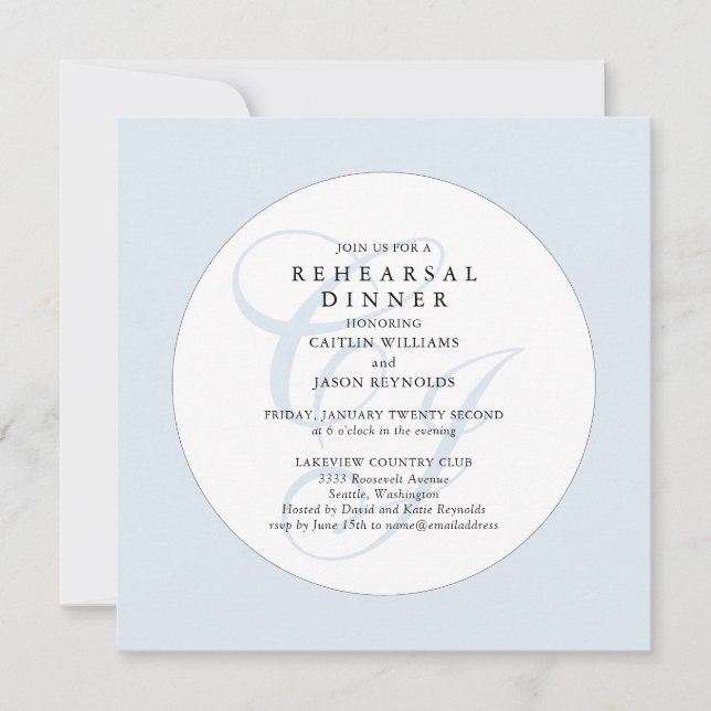 Elegant Dusty Blue Wedding Rehearsal Dinner  (Front)